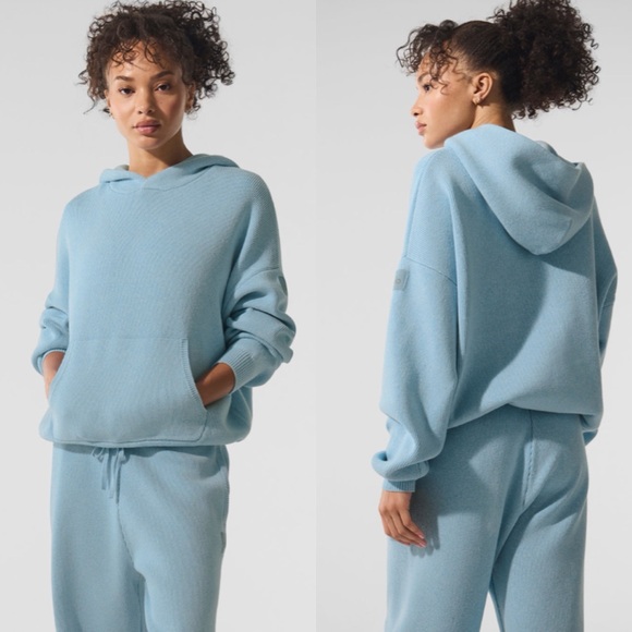 Alo Yoga Scholar Hooded Sweater Celestial Blue Heather SZ XS